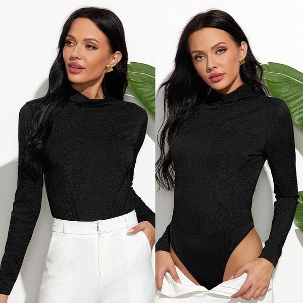 

women's jumpsuits & rompers casual solid fitness basic autumn bodysuit women long sleeve mock neck body womens jumpsuit 2021 black body, Black;white