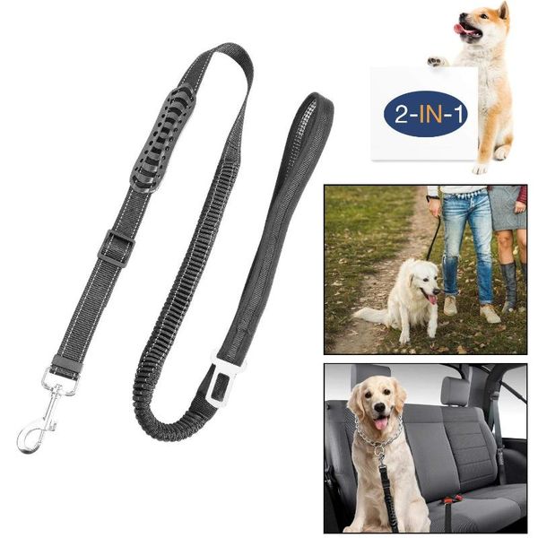

dog collars & leashes seatbelt leash, 2 in 1 adjustable pet car safety seat belt and leash with elastic nylon bungee buffer pl043