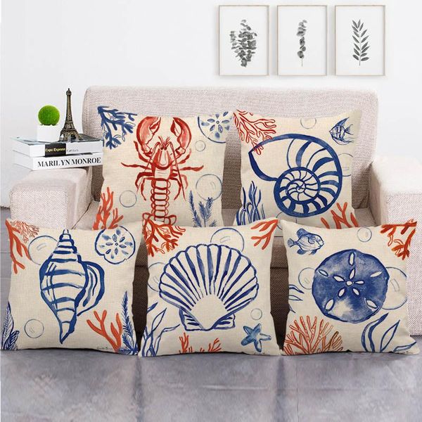 

cushion/decorative pillow 45cm*45cm blue drawing shall design throw cushion cover linen/cotton sofa decorative case