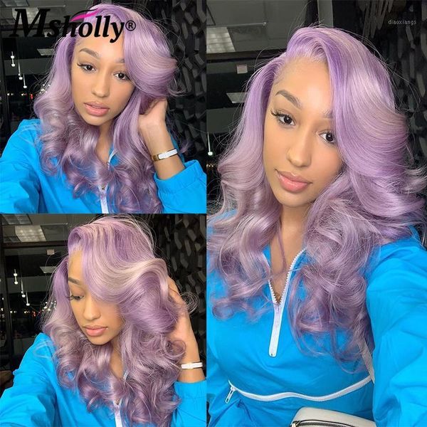 

ombre colored wigs body wave transparent 13x4 lace front human hair light purple yellow glueless remy brazilian1, Black;brown