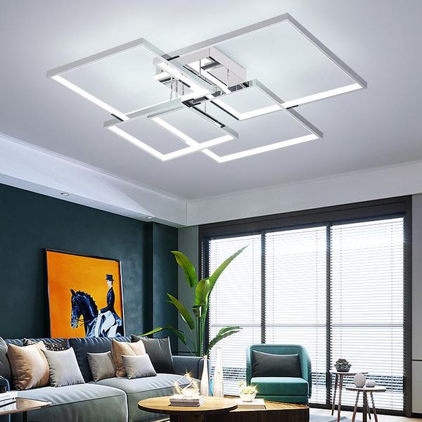 

chandeliers square modern led chandelier for living room bedroom study gold/chrome plated 90-260v ceiling fixtures