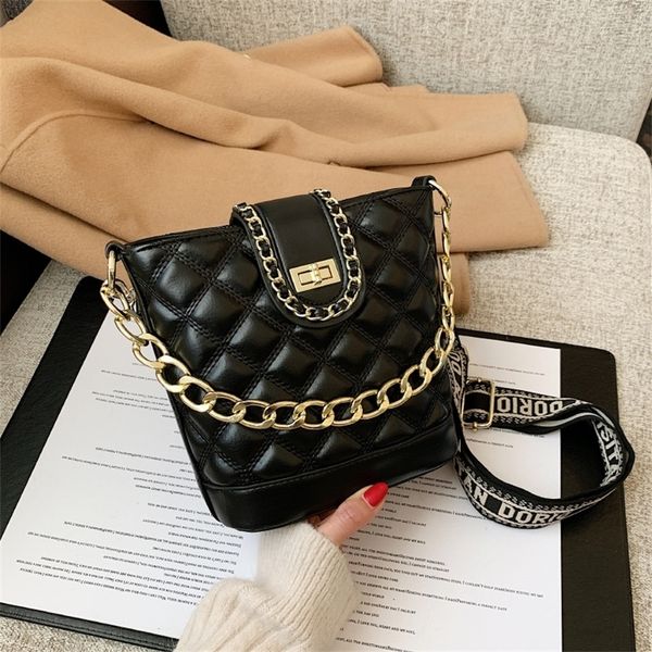 

designer sale girls' bag new autumn and winter versatile wide shoulder strap single shoulder bag fashion lingge leisure tide messenger