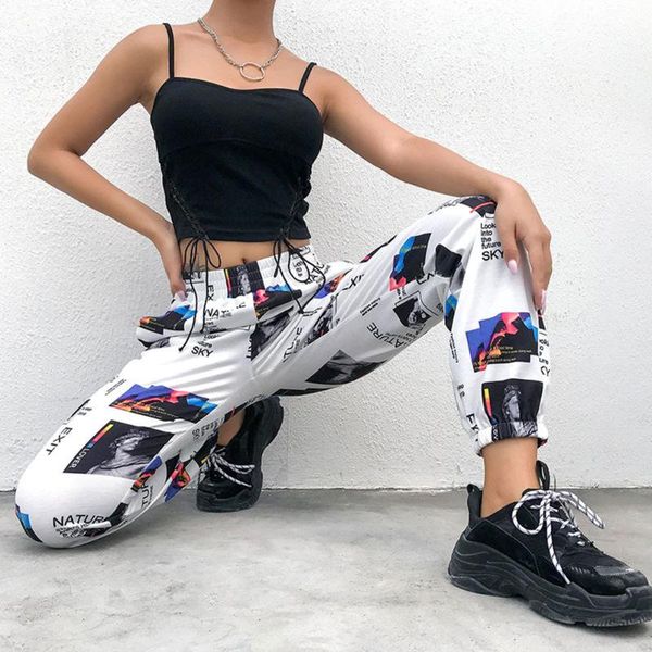 

cargo pants women with print wide leg trousers high street punk female harajuku harem pant pantalon femme women's & capris, Black;white