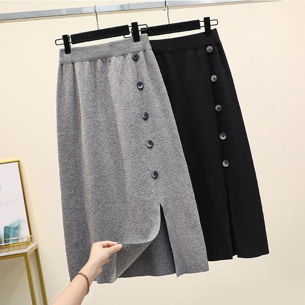 

skirts black knitted long split female korean vintage women's pencil woman clothes lady trendy 2021 harajuku spring autumn a6194