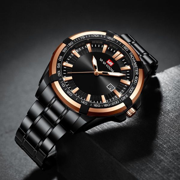 

wristwatches vava voom watches men's fashion business quartz wrist stainless steel waterproof analog watch men calendar clock, Slivery;brown