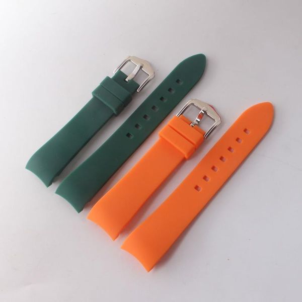 

watch bands orange watchband soft silicone rubber curved ends strap special fit brand watches mens accessories 18 19 20 21 22 24mm, Black;brown