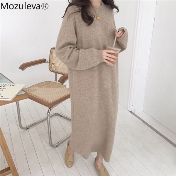 

women's autumn winter sweater dresses female vintage korean style knitting warm oversize lady long dress femme 210427, Black;gray