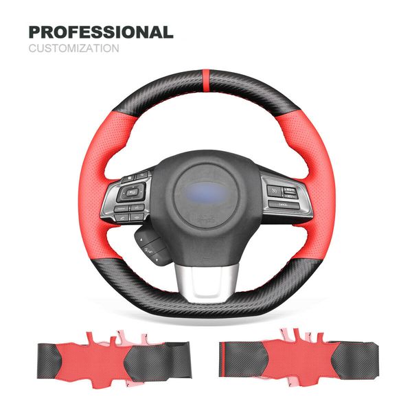 

diy custom red leather pu carbon fiber car steering wheel cover warp for subaru wrx (sti) levorg
