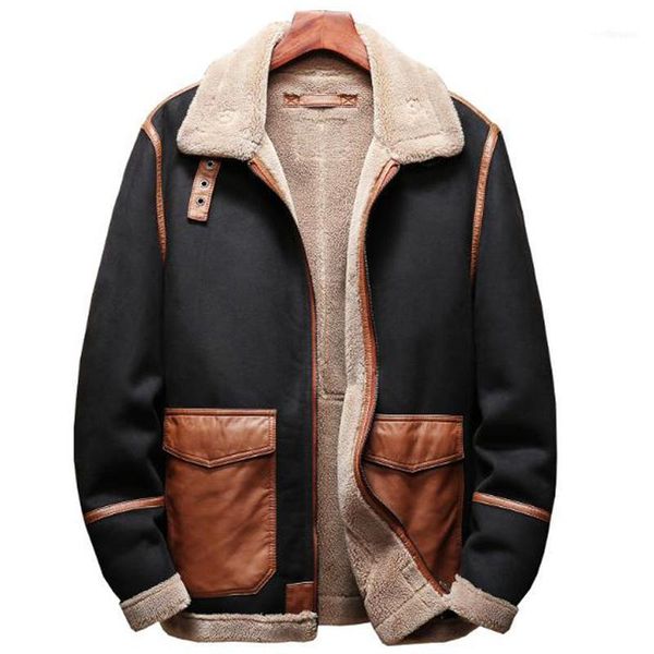 

men's fur & faux winter mens leather jacket coats european style plus size 5xl automotive overcoats coat a1731, Black