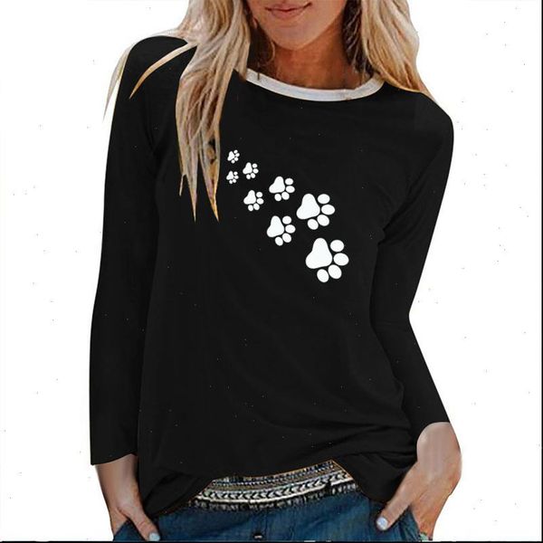 

bear paw print long sleeve women t shirts autumn winter loose white round neck mujer camisetas