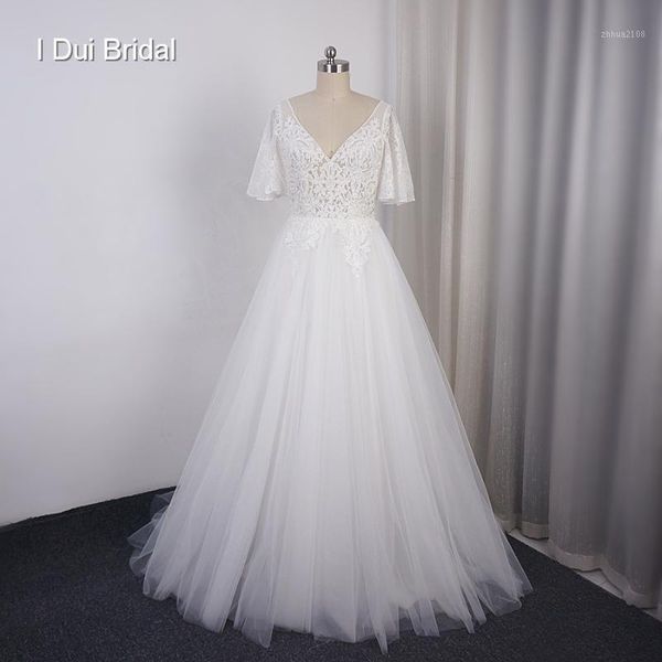 

other wedding dresses flare sleeve v neck lace bridal gown factory custom made real po beach reception1, White