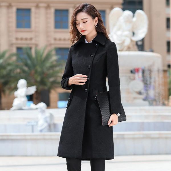 

women's trench coats coat casual long outerwear loose clothes for lady double breasted plus size winter fashion black, Tan;black
