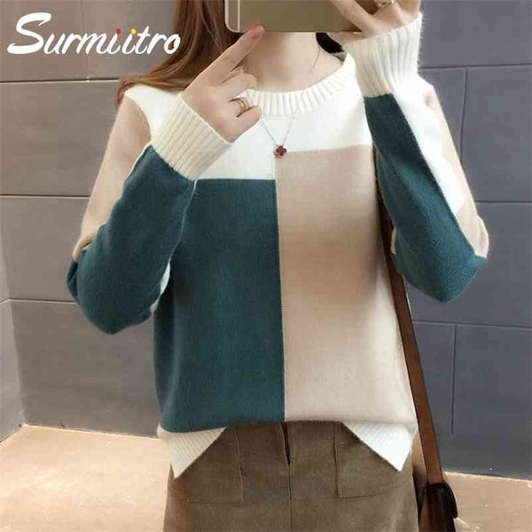 

sweater women for winter fashion autumn patchwork knitted long sleeve pullover female tricot jumper pull femme 210421, White;black