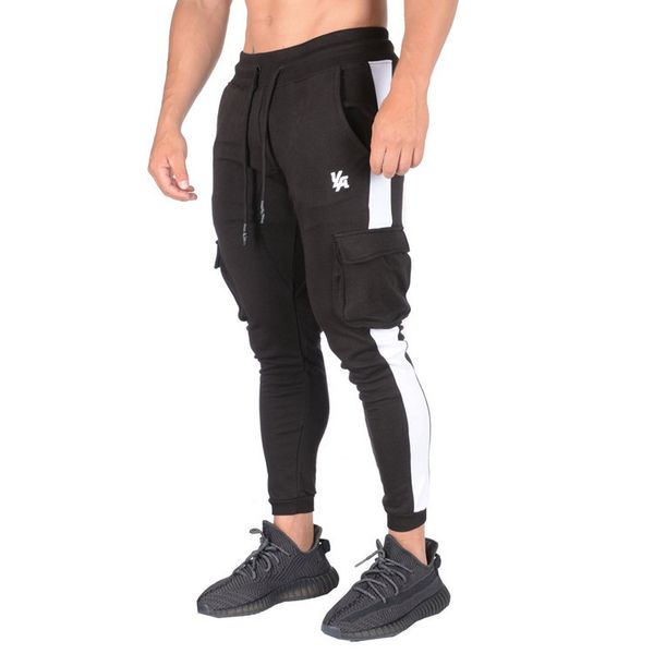 

pants trousers sports overalls men's running leisure fitness elastic cotton necked up, Black