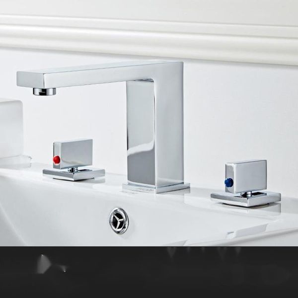 

european-style electroplating basin and cold faucet double-handle split three-hole washbasin three-piece set bathroom sink faucets