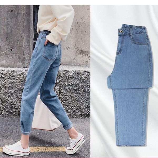 

women's jeans cotton for women high waist harem mom spring 2021 plus size boyfriend, Blue