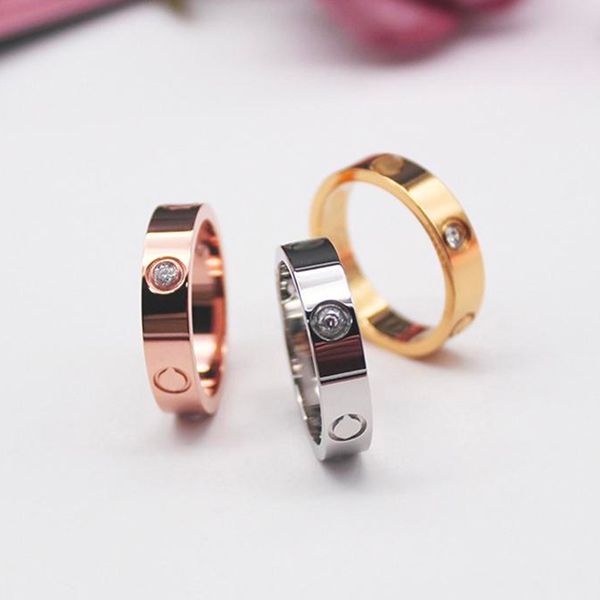 6 mm Designer-Ring für Damen, Zirkonia, Verlobungsring, Titanstahl, Liebes-Hochzeitsringe, Silber, Roségold, Modeschmuck, Geschenke für Damen und Herren, mit Samtbeutel KR002