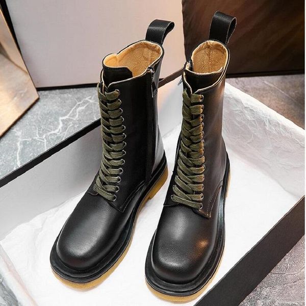 

boots genuine leather platform shoes for women woman 2021 casual zipper female ankle rubber booties, Black