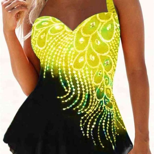 

factoryzyc8 2021 feather print split swimsuit new slim bikini large, White;black
