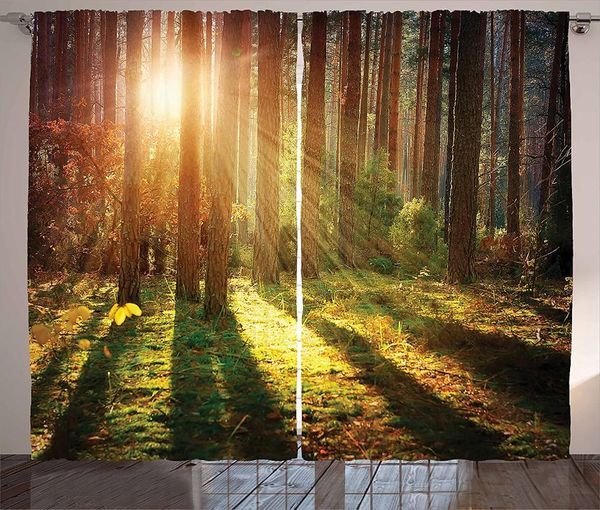 

curtain & drapes woodland curtains autumn scenery in the woods misty forest view peaceful looking pine trees nature living room bedroom wind