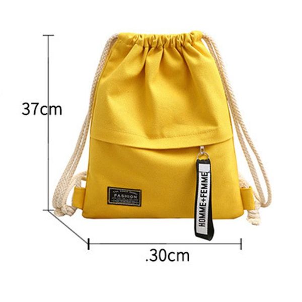 

women canvas storage drawstring bag rucksack backpack casual for school travel -mx8