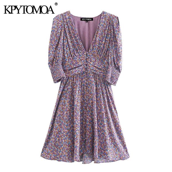 

women chic fashion with shoulder pads printed mini dress vintage short sleeve back elastic female dresses mujer 210416, Black;gray