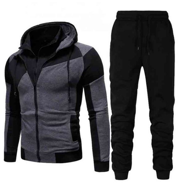 

2020 new men's personalized color matching double zipper hooded cardigan slim fitting sweater, Black