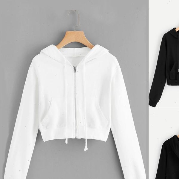 

women hoodies womens shirts casual long sleeve zipper pocket shirt hooded fashion, White