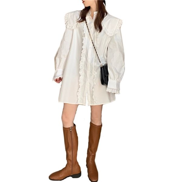 

solid color dress for women spring summer plus size fashion all-match collar lantern sleeve dresses female lr1106 210531, White