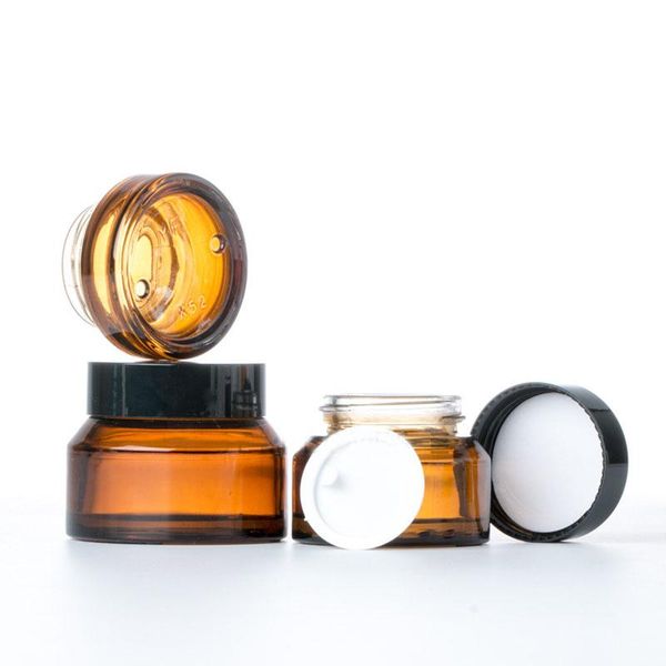 

storage bottles & jars 200pcs 15g/30g/50g empty amber green glass refillable makeup jar pot travel face cream lotion vials cosmetic containe