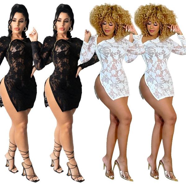 

casual dresses european and american women's clothing autumn lace nightclub zipper slit dress, Black;gray