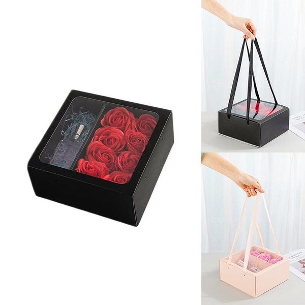 

gift wrap portable paper eternal flower boxes lipstick perfume packaging diy box with window for wedding home party birthday gifts