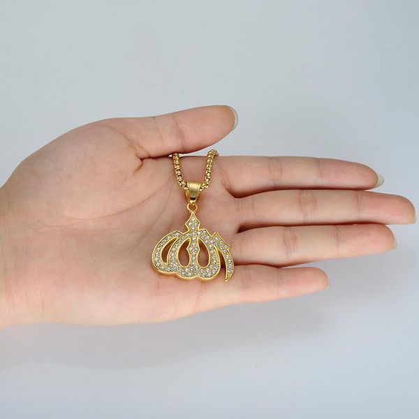 Glänzende CZ Islam Anhänger Halskette Weibliche Edelstahl Muslimischen Collier Für Männer Frauen Religiöse Schmuck Geschenk Halsketten