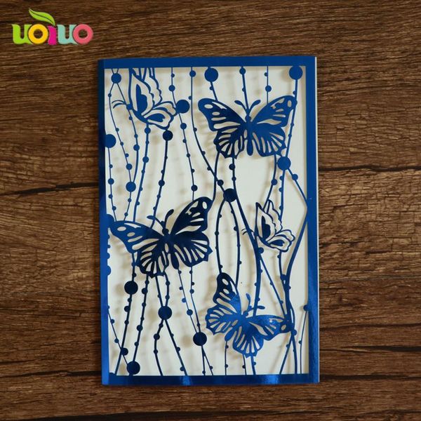 

greeting cards 50set inc60 2d laser-cut blue butterfly wedding invitations card customized & printing golden foil invites