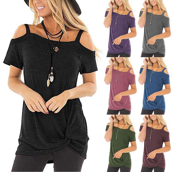 Bahar T Gömlek Kadın Kısa Kollu T-Shirt Tops Kore Moda Stil Feminina Katı Seksi Kravat Bir Düğüm Tişört 210517