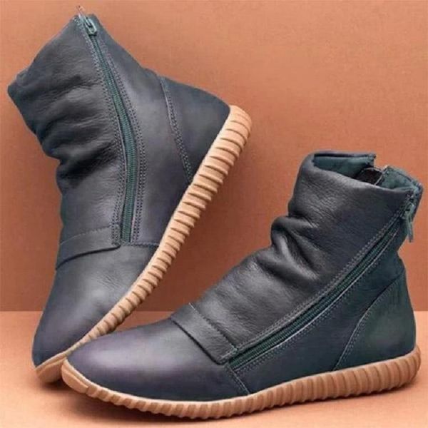 

boots 2021 autumn winter retro punk women fashion genuine leather ankle zapatos de mujer wram botas, Black