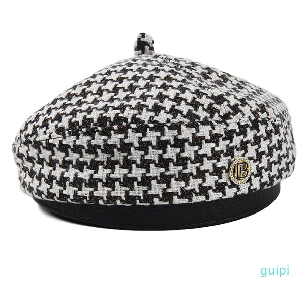 

berets winter women beret hat tweed plaid beret thick warm wool hats, Blue;gray