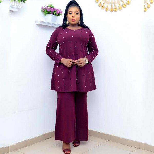 

ethnic clothing two piece set africa clothes african 2021 dashiki fashion solid bead suit trousers super elastic party for women outfits, Red