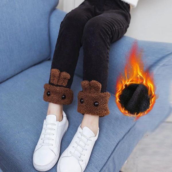 

winter pants teen girls jeans plus velvet warm bottoms trousers fleece big girl denim fashion kids outfit, Blue