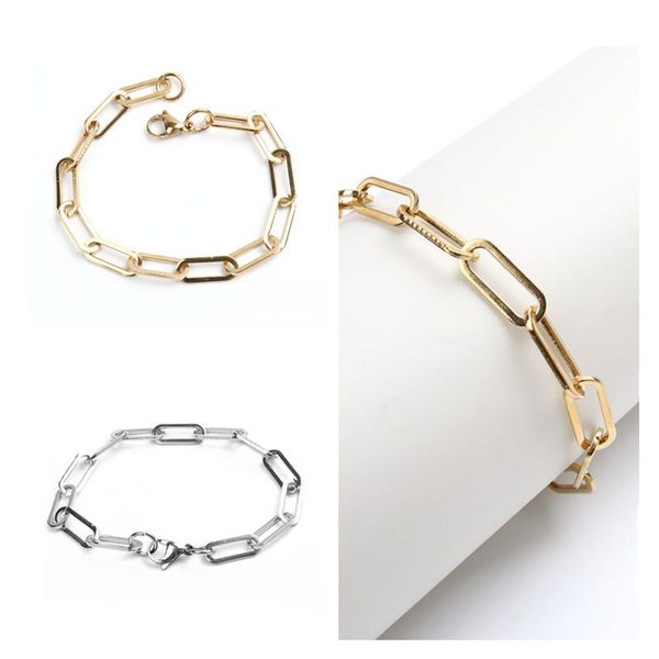

link, chain 1 pc oval cross lobster buckle bracelet 304 stainless steel man & women simple fashion summer jewelry 19cm long, Black