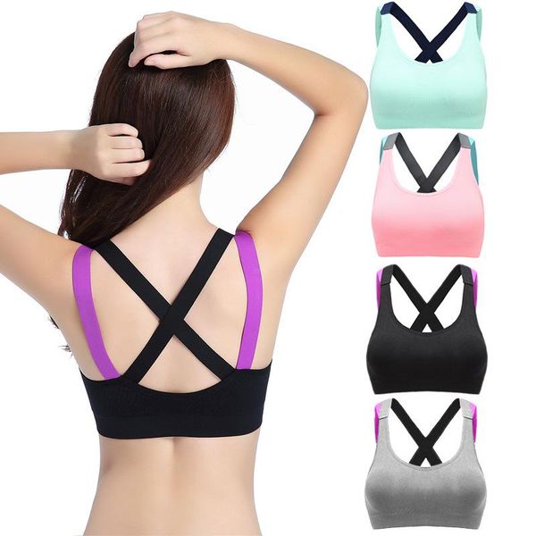 

gym clothing sports bra for fitness women push up cross straps yoga running femme active wear padded underwear crop female, White;black