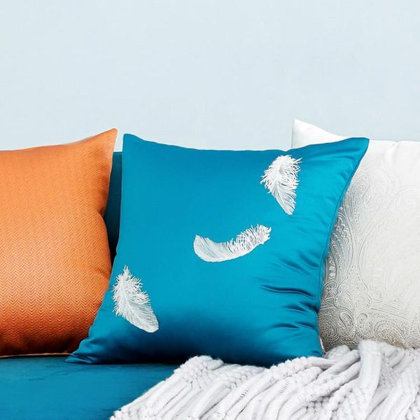 

cushion/decorative pillow dunxdeco cushion cover decorative case modern light luxury fresh white feather embroidery blue sofa chair