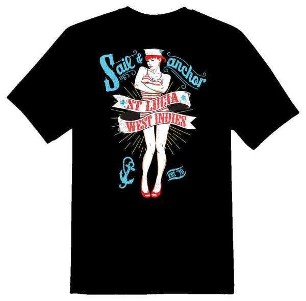 

west indies pinup girl black or white tee shirt, White;black