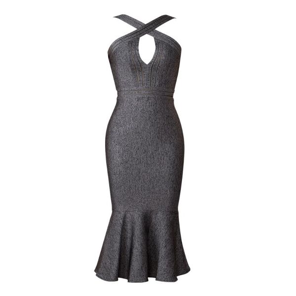 

casual dresses 2021 women est fashion grey cut out fluted hem bandage party dress wholesale, Black;gray
