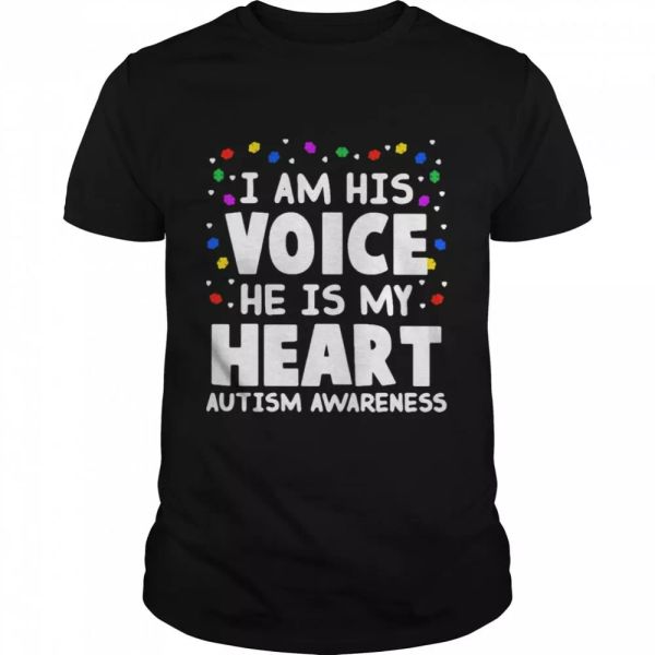 

i am his voice he is my heart autism awareness t-shirt, White;black