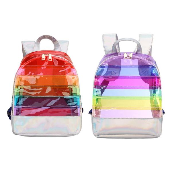 

school bags shiny holographic clear backpack see-through transparent shoulder bag for daily travel outdoor casual daypack