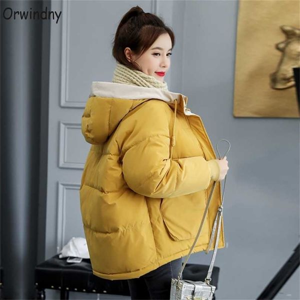 

orwindny winter coat women fashion jacket cotton padded parka outwear hooded solid female clothing 211216, Black