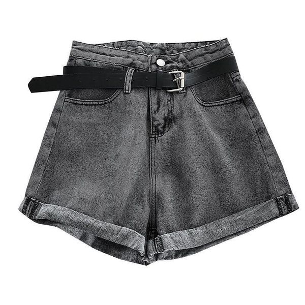 

high waist denim shorts fashion wear jeans thin loose a-character wide leg curling pants female fitness short, Blue