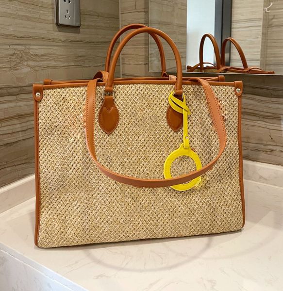 

woman brand luxury shopping bag summer new straw tote bags fashion shoulder bag serial number green date code with