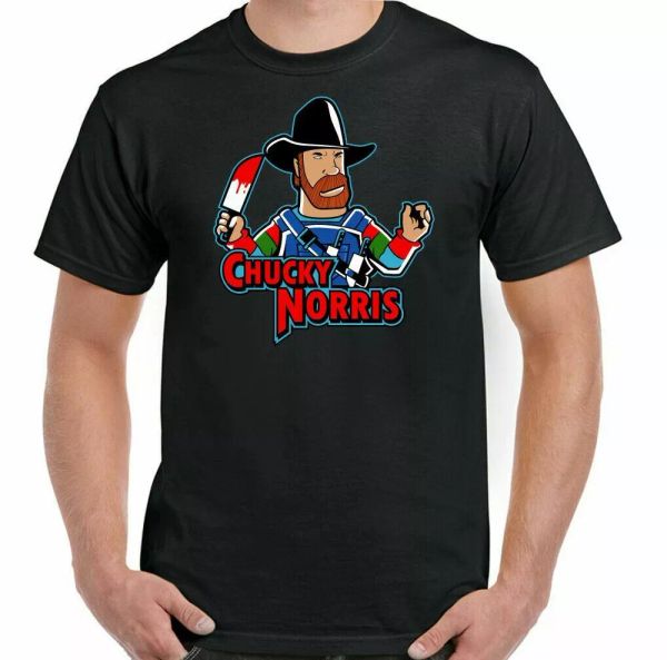 

chucky norris man parody t-shirt mma martial arts film gym, White;black
